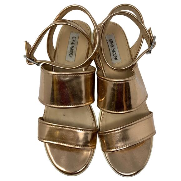Steve Madden Snorkell Platform Sandals Womens 10 Rose Gold Metallic White - Picture 3 of 6